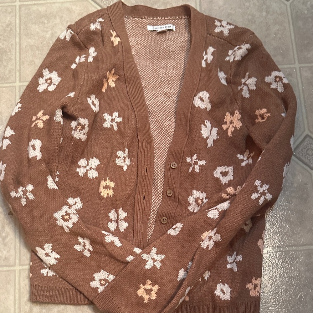 American Eagle Outfitters Floral Cardigan - Brown and Cream